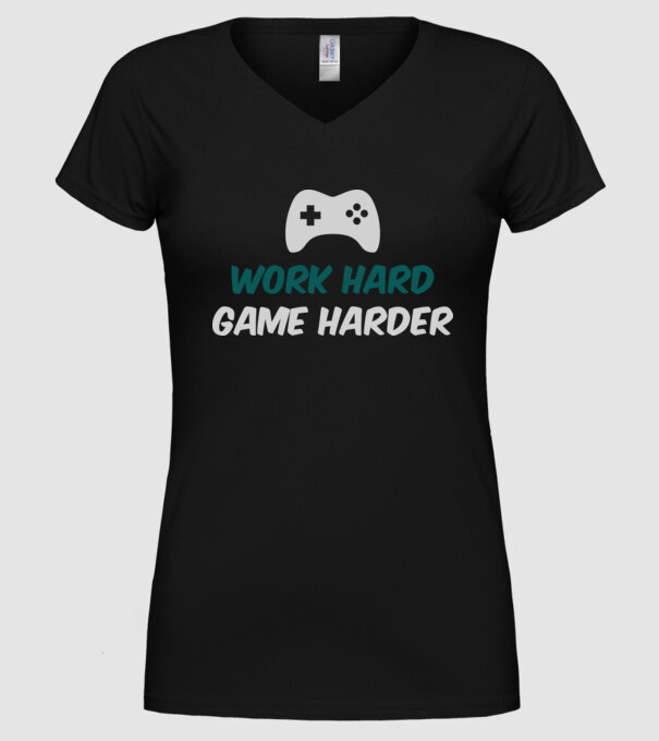 Work hard, game harder model negru pe tricou