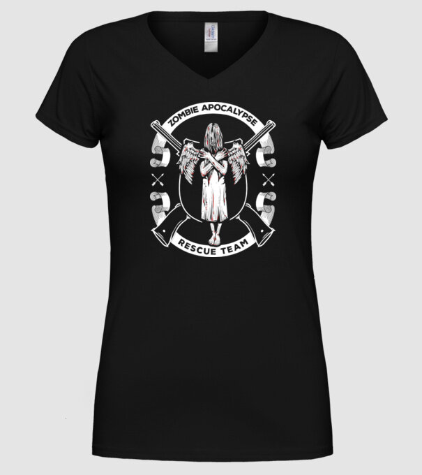 Zombie apocalypse rescue team angel model negru pe tricou