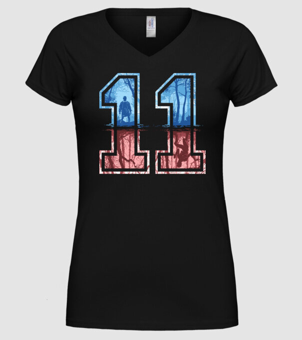 11 eleven stranger things model negru pe tricou