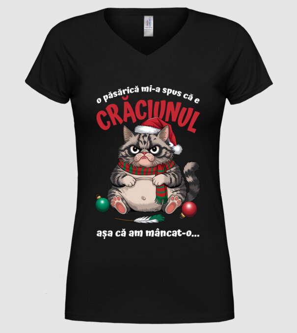 Am mâncat pasărea Crăciun pisică Negru model negru pe tricou