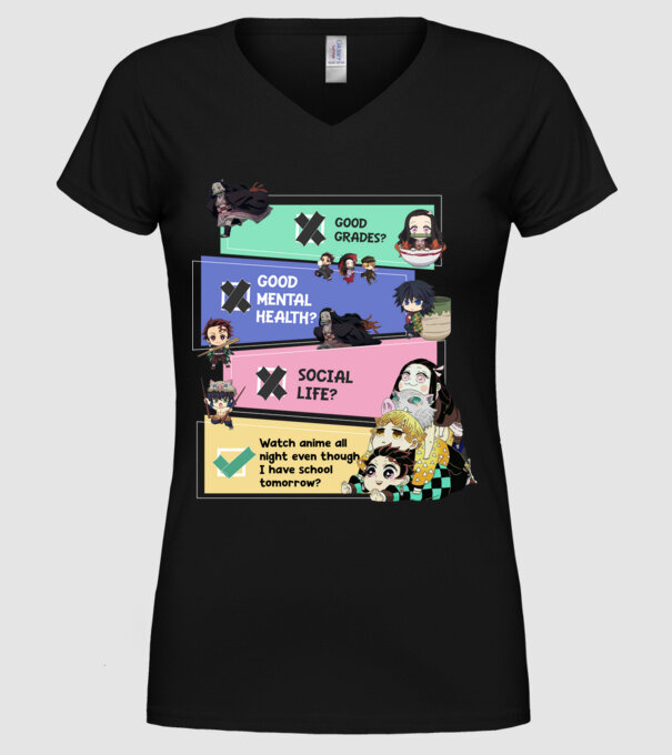 Anime check Demon Slayer model negru pe tricou