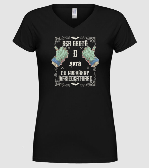Așa arată o SORĂ cu adevărat înfricoșătoare model negru pe tricou