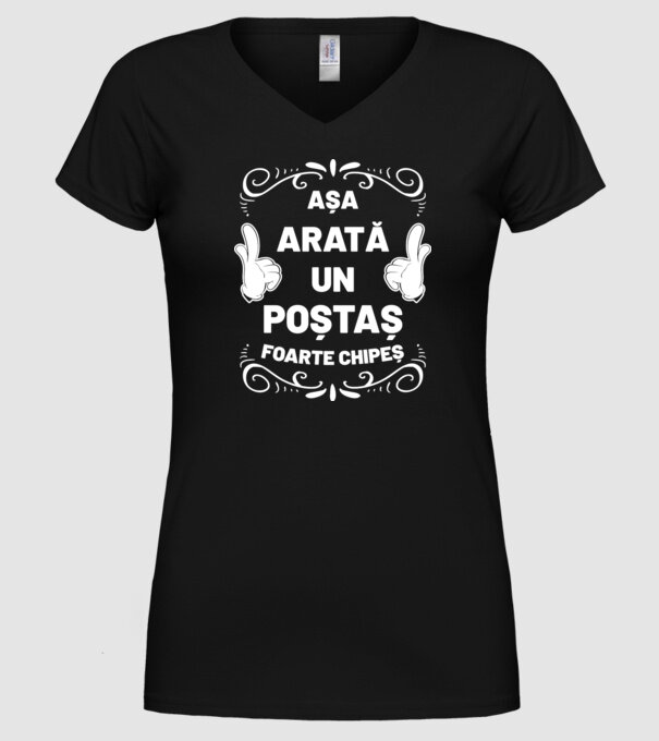 Așa arată un POȘTAȘ foarte chipeș model negru pe tricou