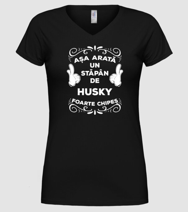 Așa arată un stăpân de Husky foarte chipeș model negru pe tricou