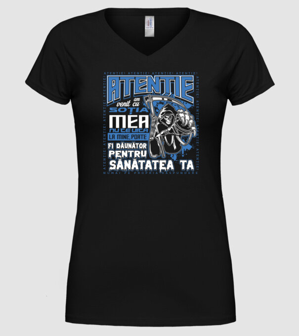 Atenție Am venit cu soția mea model negru pe tricou