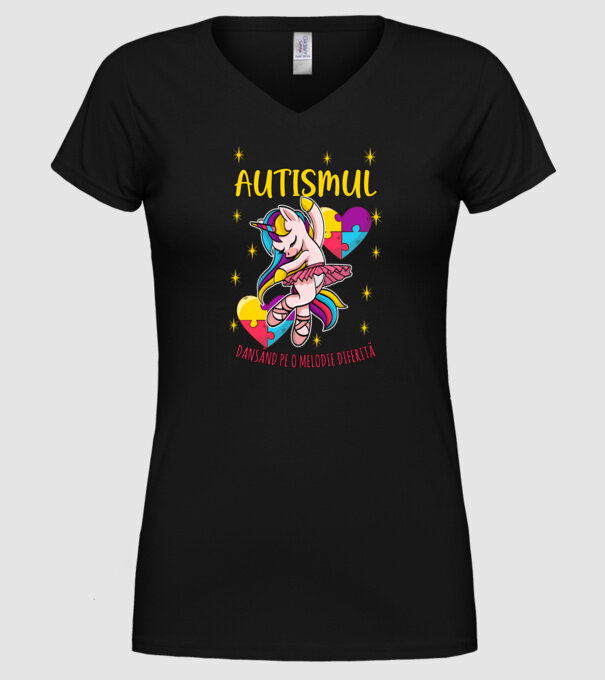 Autismul, dansând pe o melodie diferită model negru pe tricou