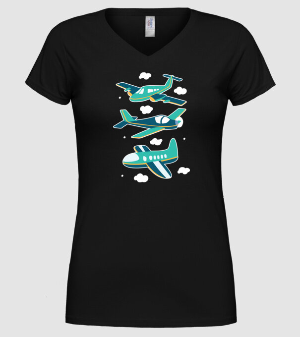 Avioane model negru pe tricou