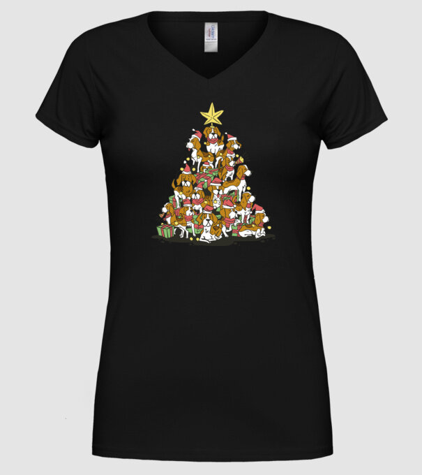 beagle christmas tree model negru pe tricou