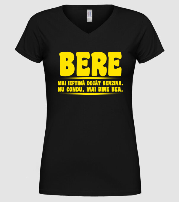 bere: mai ieftină decât benzina. nu condu, mai bine bea. model negru pe tricou