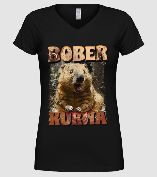 BOBER wombat model negru pe tricou