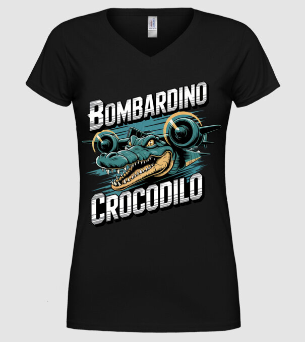 Bombardino Crocodilo 2 model negru pe tricou