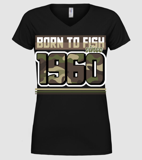 Born to fish since 1960 model negru pe tricou
