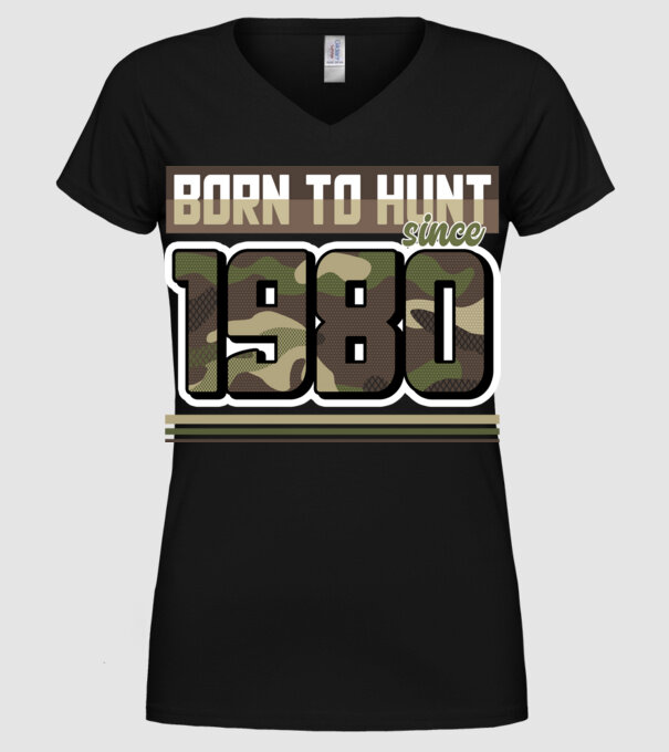 Born to hunt since 1980 model negru pe tricou