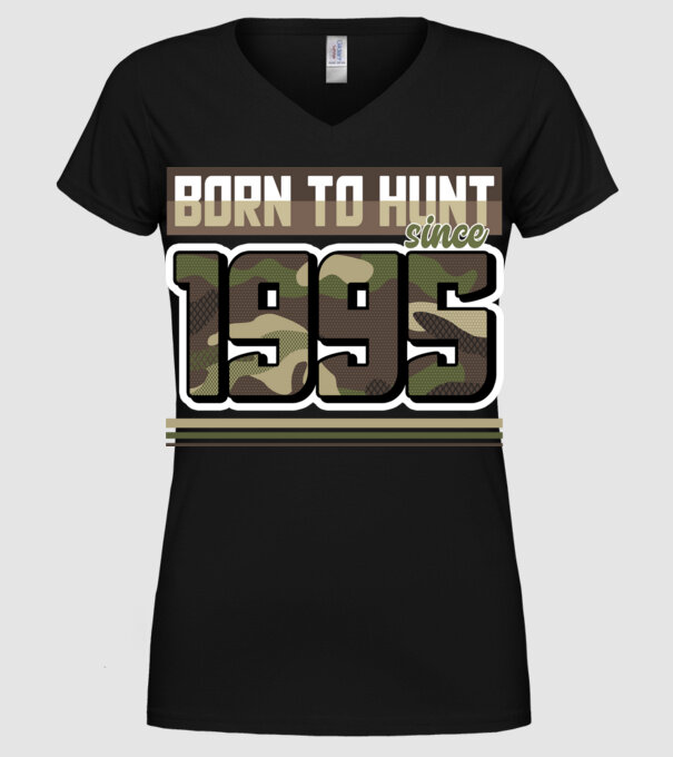 Born to hunt since 1995 model negru pe tricou