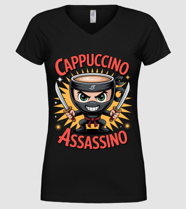 Cappuccino Assasino model negru pe tricou