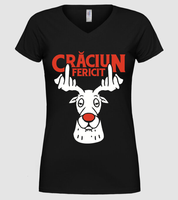 Căprioară de Crăciun antisocială model negru pe tricou