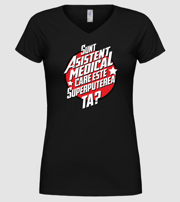 sunt asistent medical, care este superputerea ta? model negru pe tricou