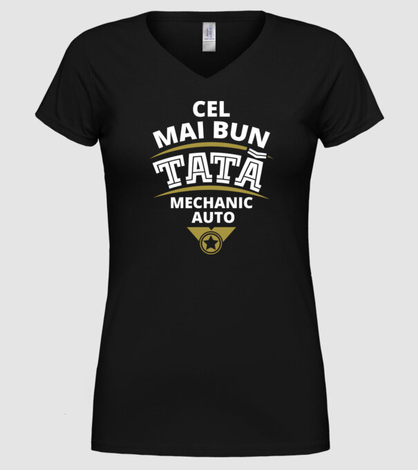 Cel mai bun tată mecanic auto model negru pe tricou