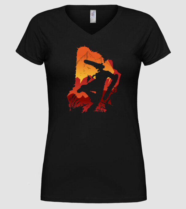 Chainsaw man silhouette model negru pe tricou