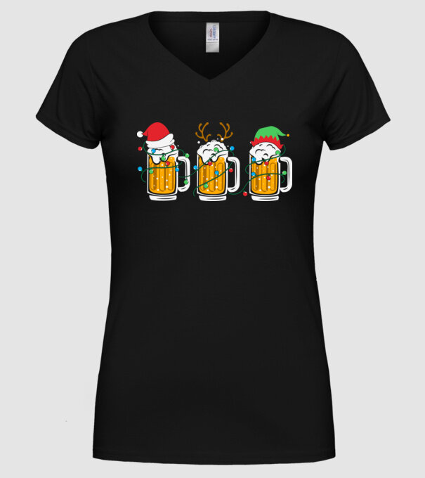 Christmas beer mugs model negru pe tricou