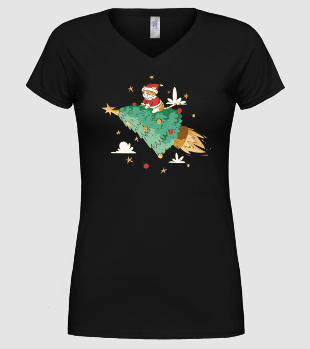 Christmas cat model negru pe tricou