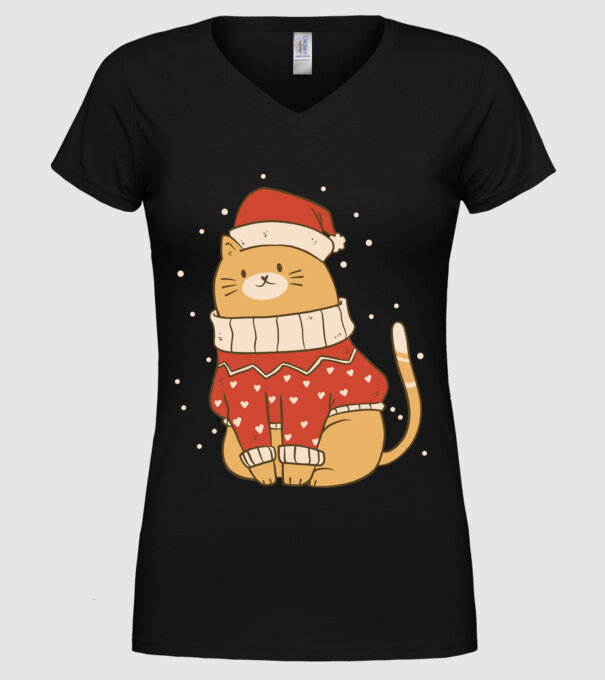 Christmas cat model negru pe tricou