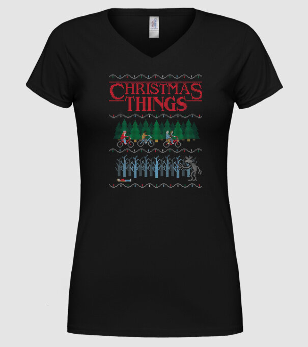 christmas things ugly sweater model negru pe tricou