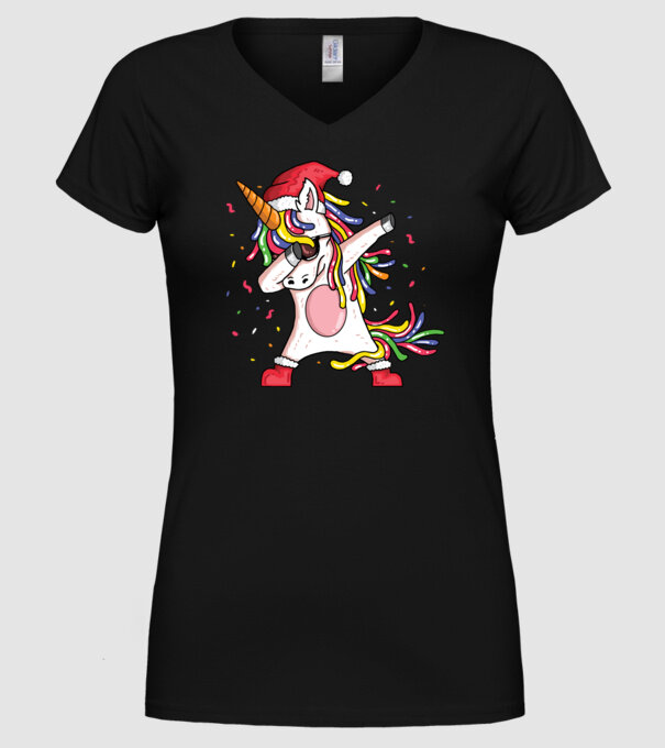 Christmas unicorn dab model negru pe tricou