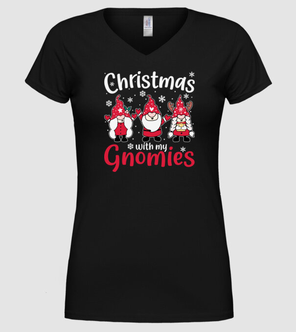 Christmas with my gnomies model negru pe tricou