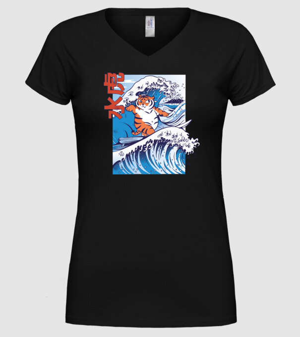 Chubby Surfer Tiger model negru pe tricou
