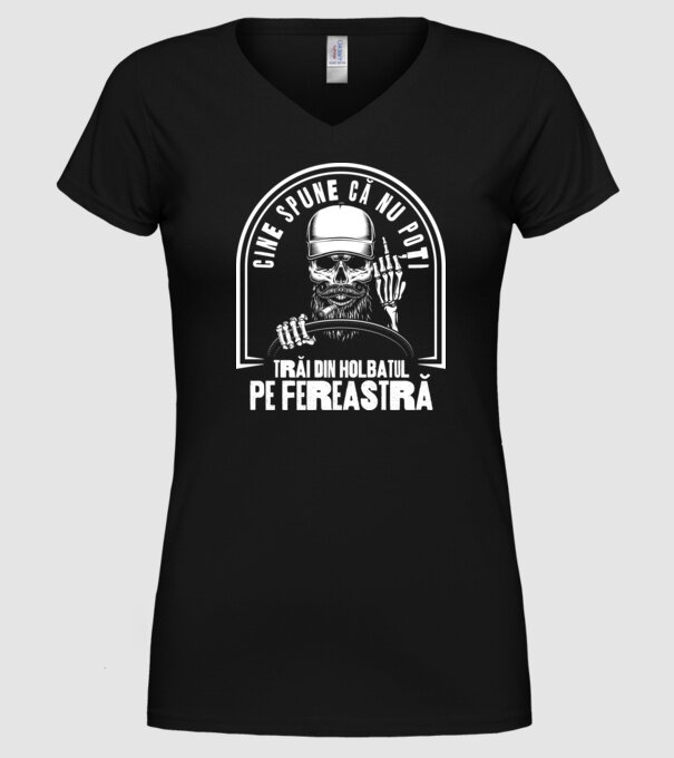 Cine spune că nu poți trăi din holbatul pe fereastră? model negru pe tricou