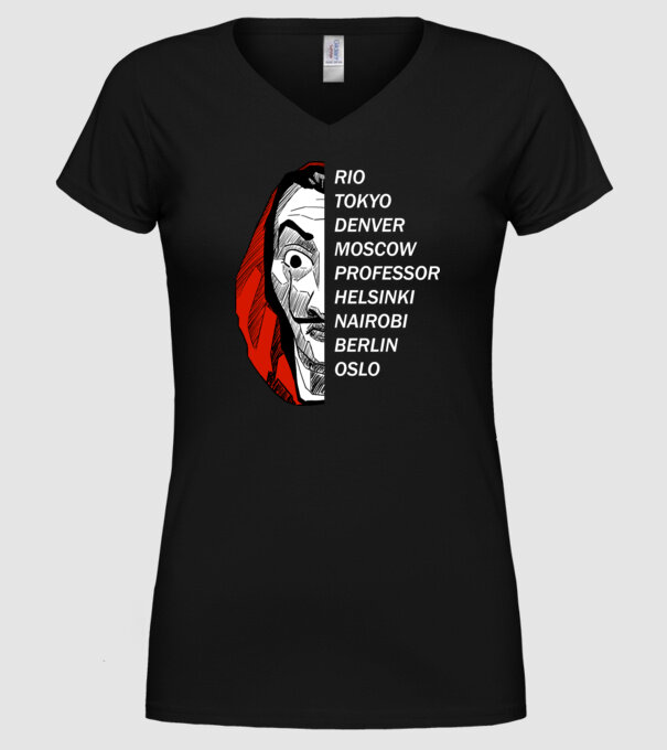classic logo money heist model negru pe tricou