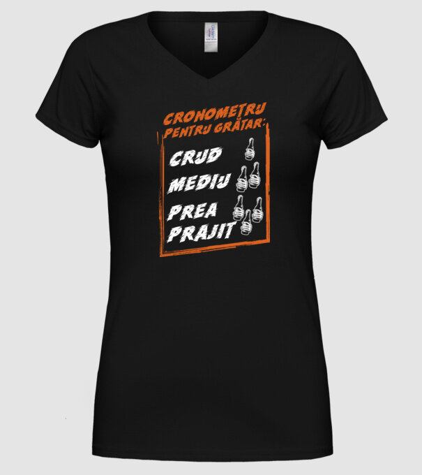 cronometru pentru grătar: crud, mediu, prea prăjit model negru pe tricou