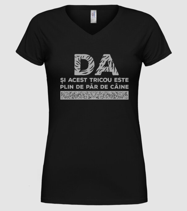 da, și acest tricou este plin de păr de câine model negru pe tricou