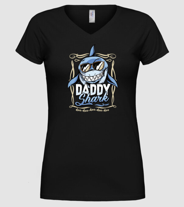 Daddy Shark model negru pe tricou