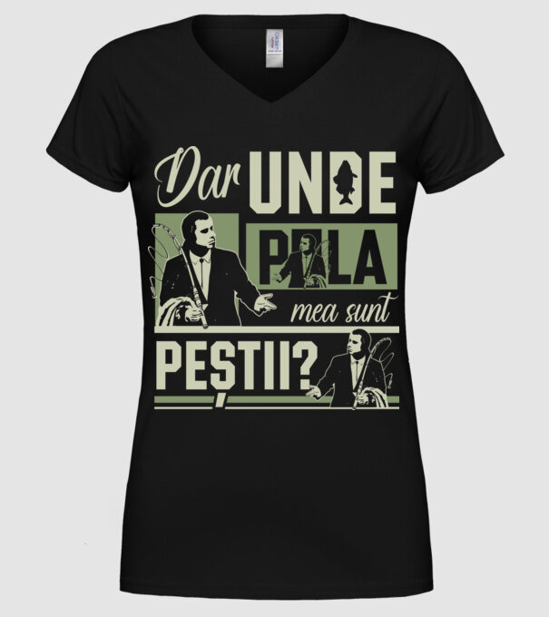 Dar unde p la mea sunt peștii model negru pe tricou