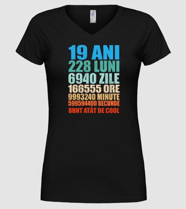 De 19 ani - luni - zile - ore - minute - secunde - sunt atât de cool model negru pe tricou