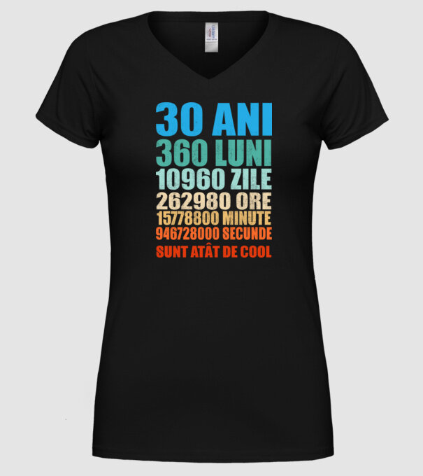 De 30 ani - luni - zile - ore - minute - secunde - sunt atât de cool model negru pe tricou