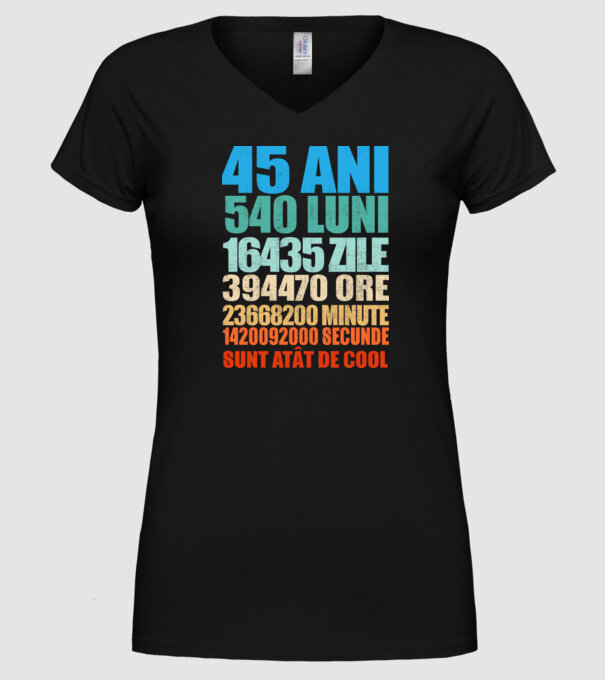 De 45 ani - luni - zile - ore - minute - secunde - sunt atât de cool model negru pe tricou