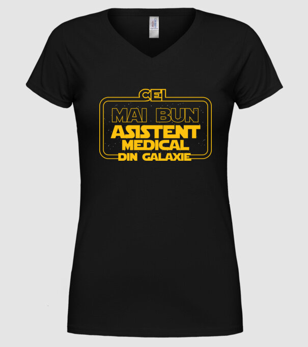 Cel mai bun asistent medical din galaxie model negru pe tricou