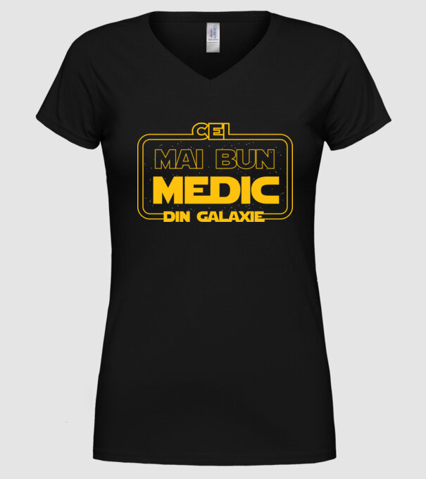 Cel mai bun medic din galaxie model negru pe tricou