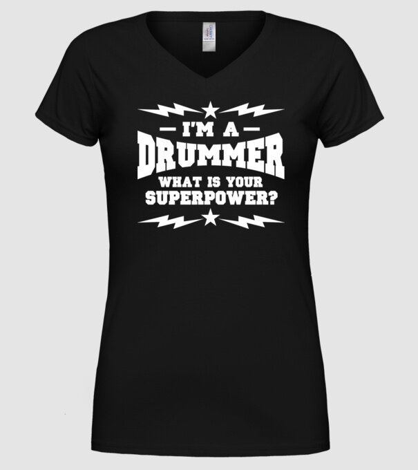 Drummer Superpower model negru pe tricou