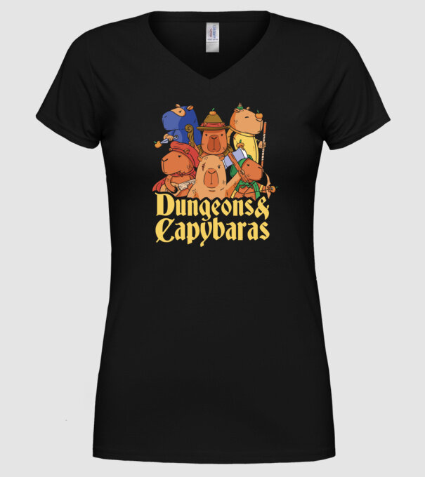 Dungeons and Capybaras model negru pe tricou
