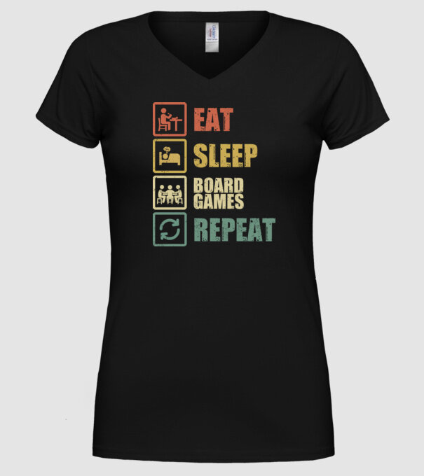 eat sleep Board Games repeat model negru pe tricou