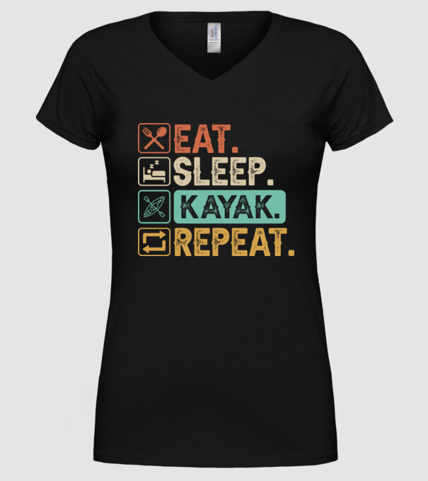 Eat Sleep Kayak model negru pe tricou