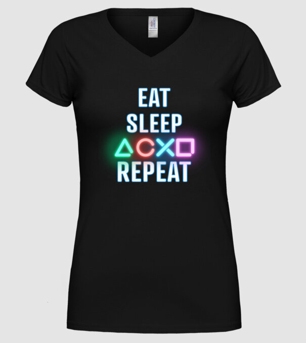 Eat sleep PS model negru pe tricou