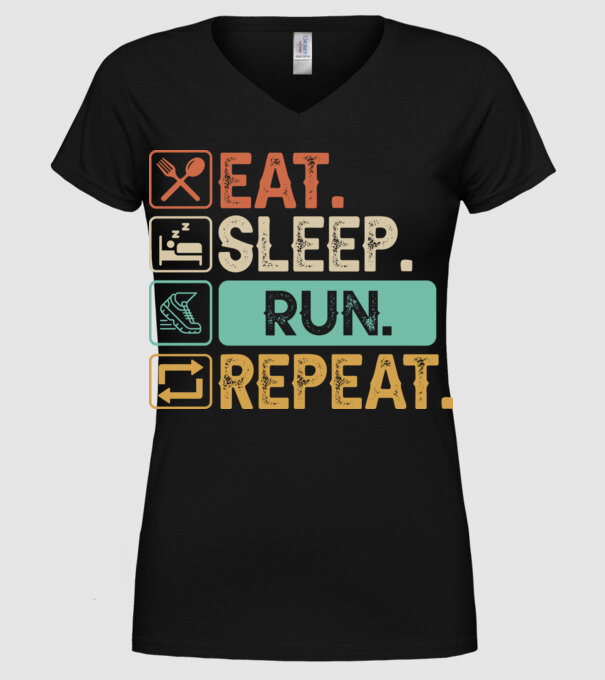 Eat Sleep Run Repeat model negru pe tricou
