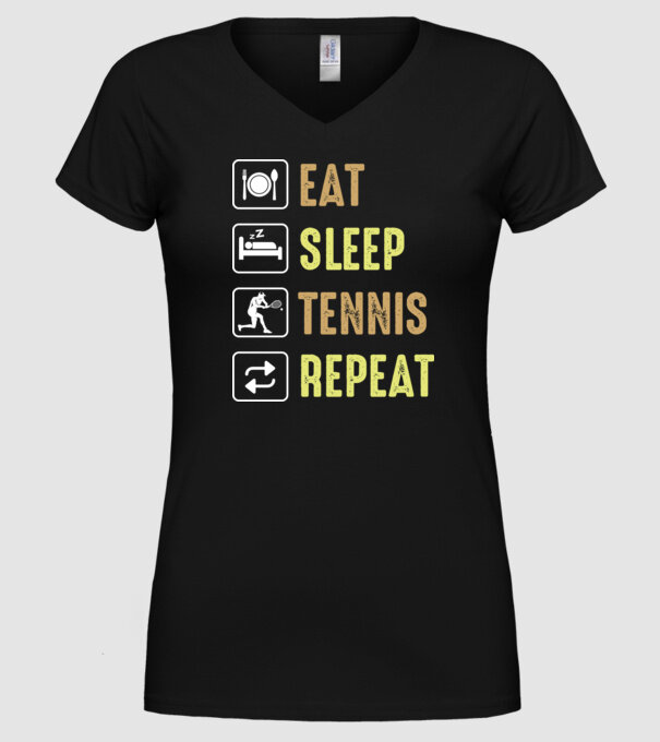 eat sleep tennis repeat model negru pe tricou