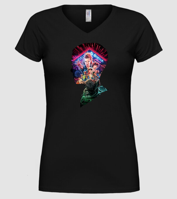 eleven poster head model negru pe tricou