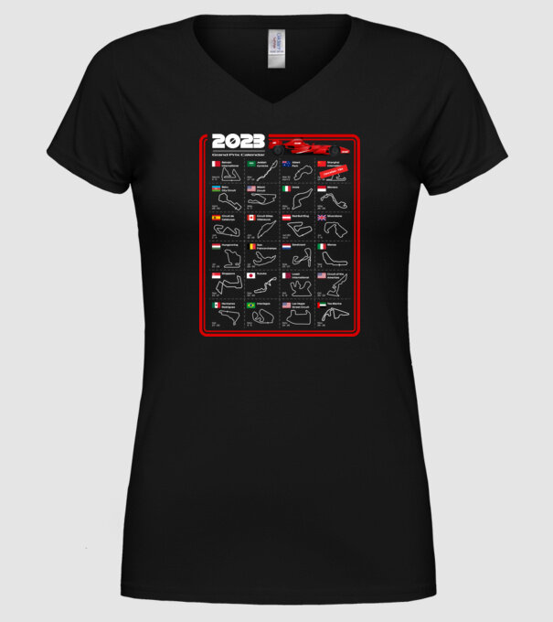 F1 2023 Formula Grand prix calendar model negru pe tricou